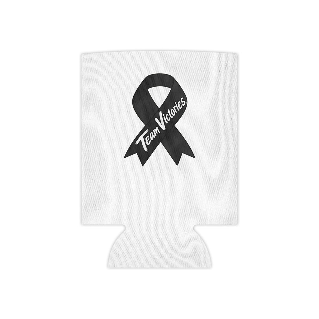 Team Victories black ribbon design on the reverse of the Moooove Over Cancer can cooler