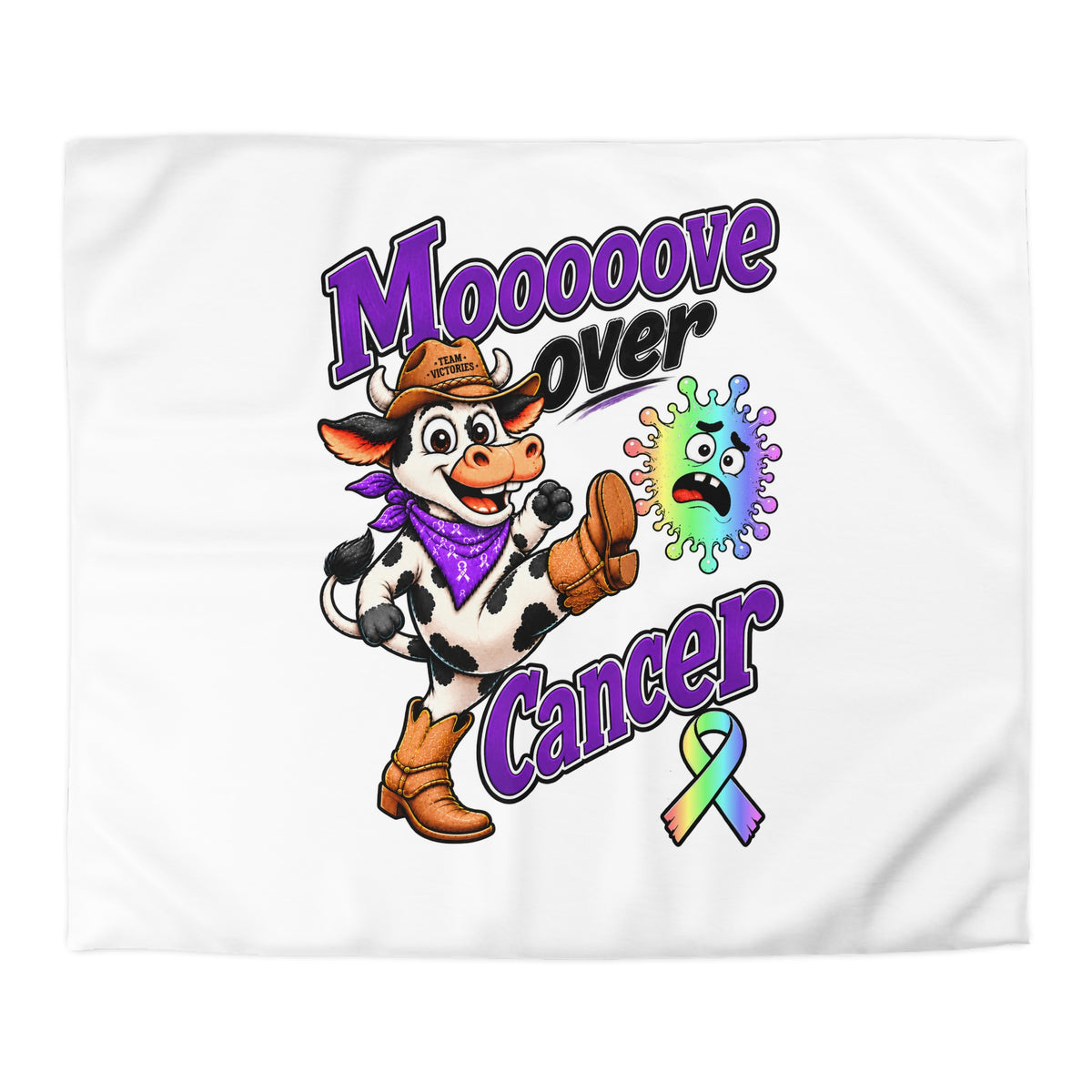 Moooove Over Cancer cover displaying the colorful cow artwork and all-cancer awareness ribbon