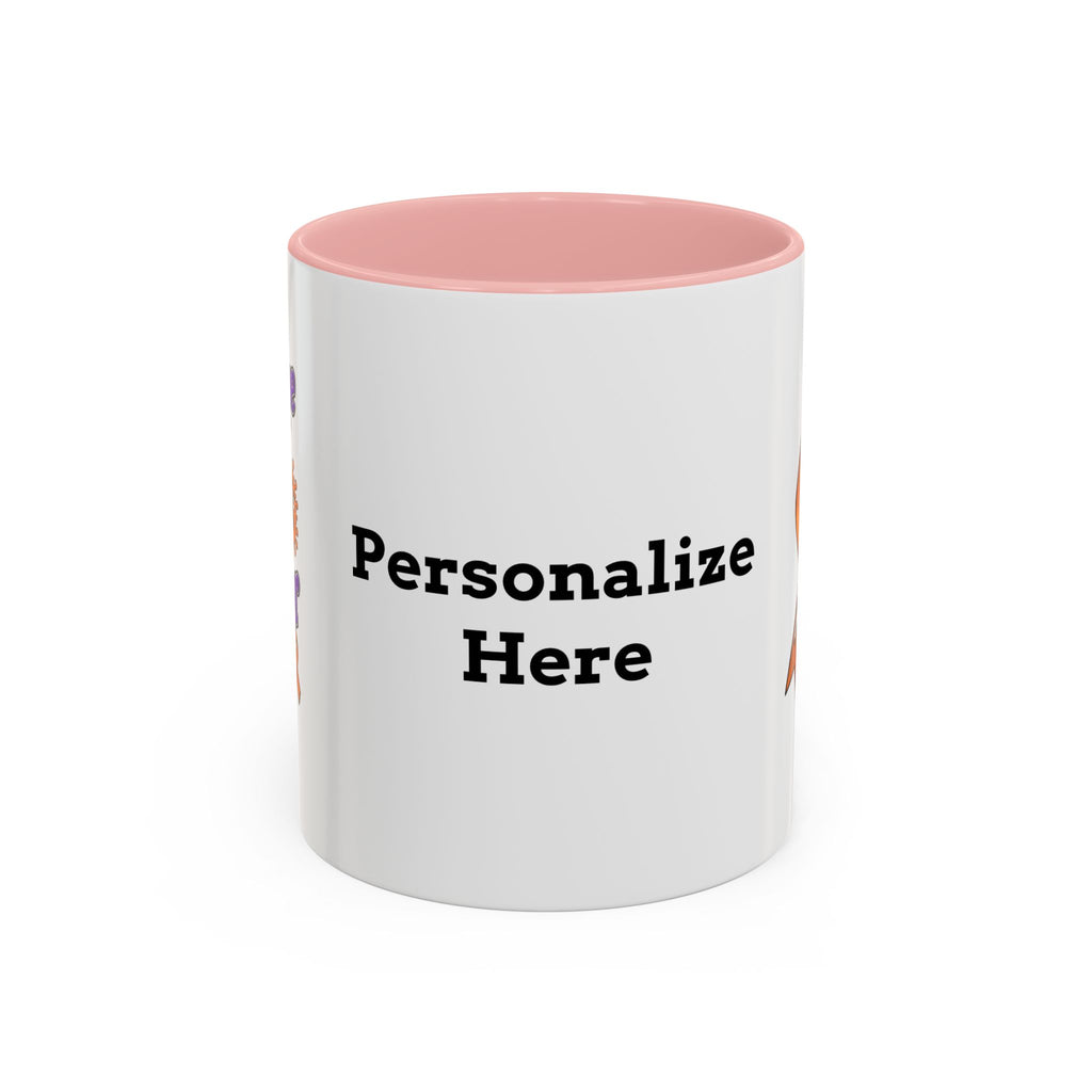 Moooove Over Cancer mug showing Team Victories Leukemia/Kidney Cancer awareness ribbon design