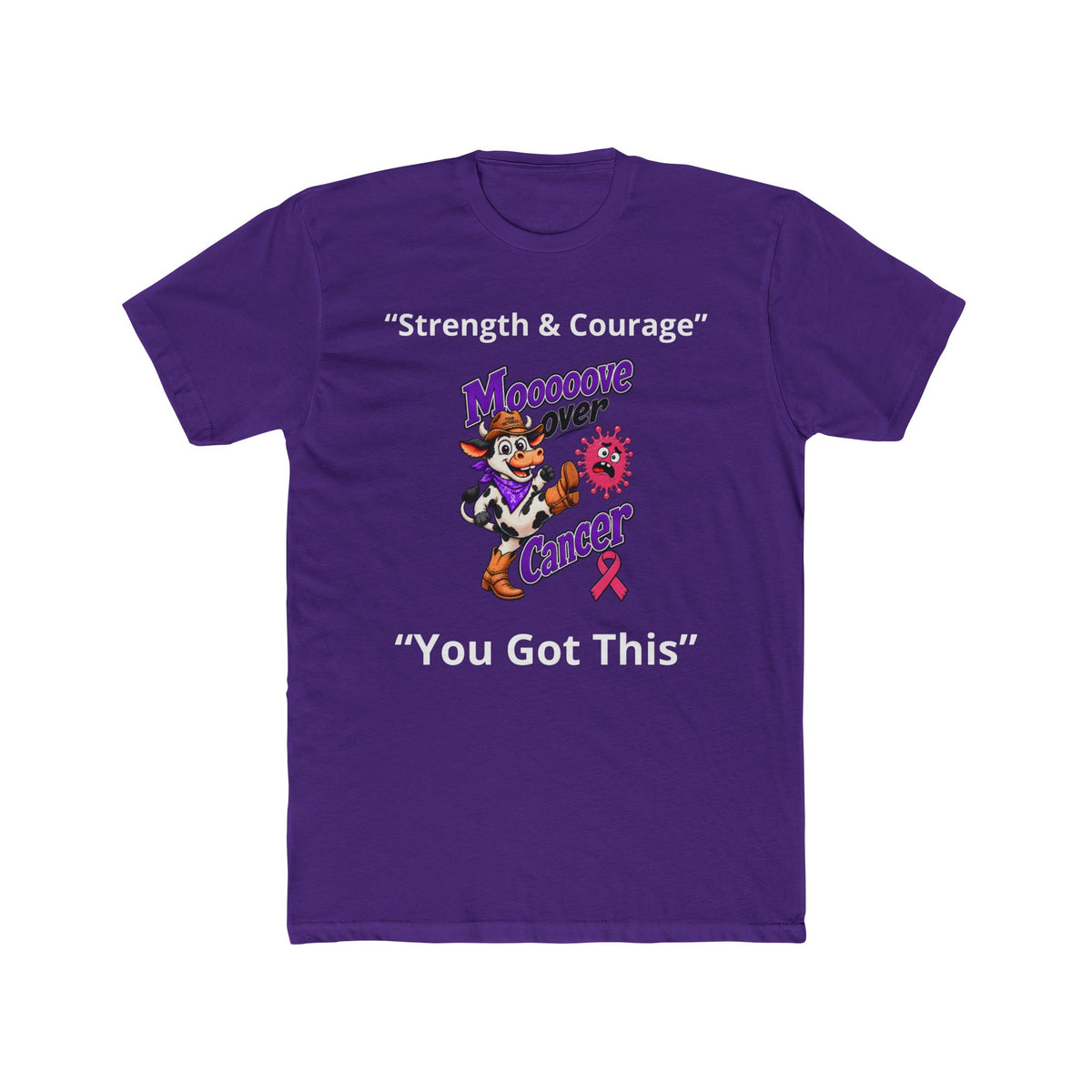 Purple Moooove Over Cancer T-shirt featuring a Breast Cancer awareness ribbon