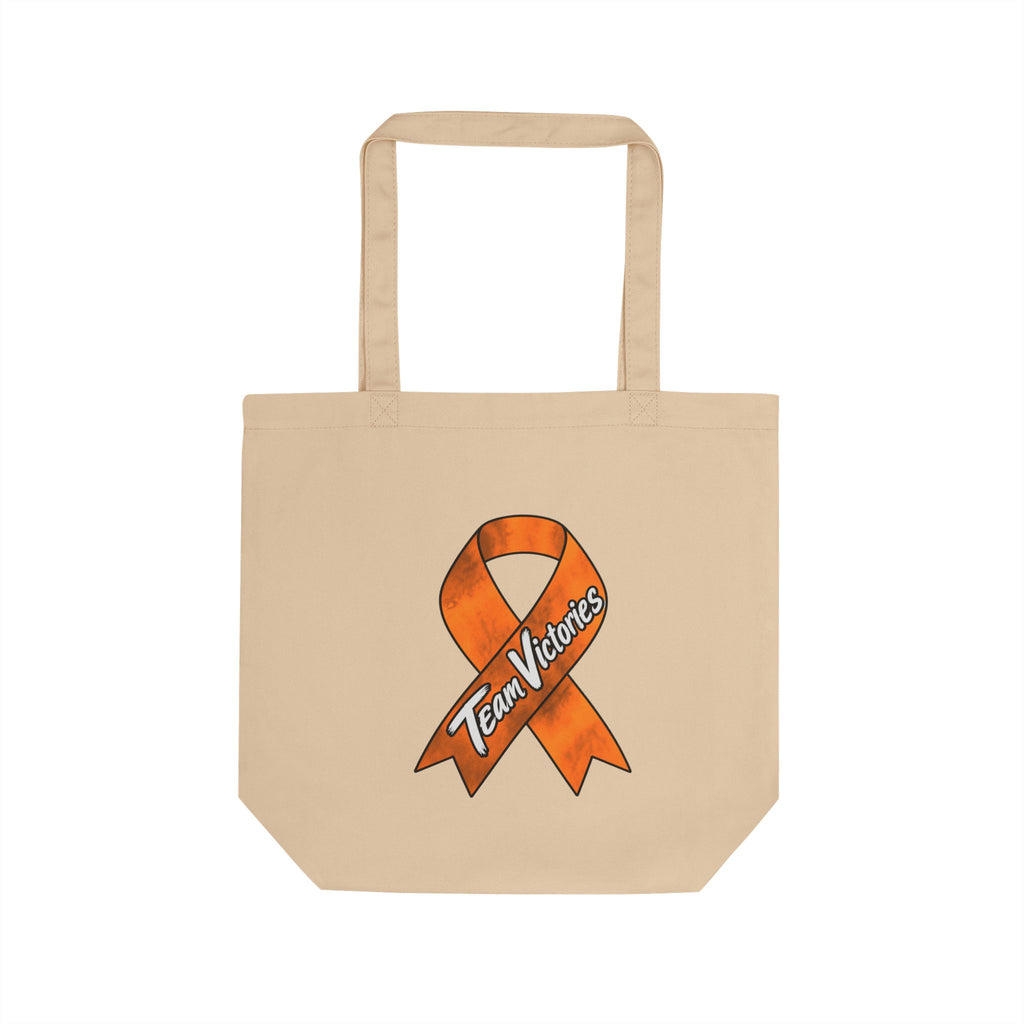 Natural cotton tote bag with Team Victories orange awareness ribbon artwork