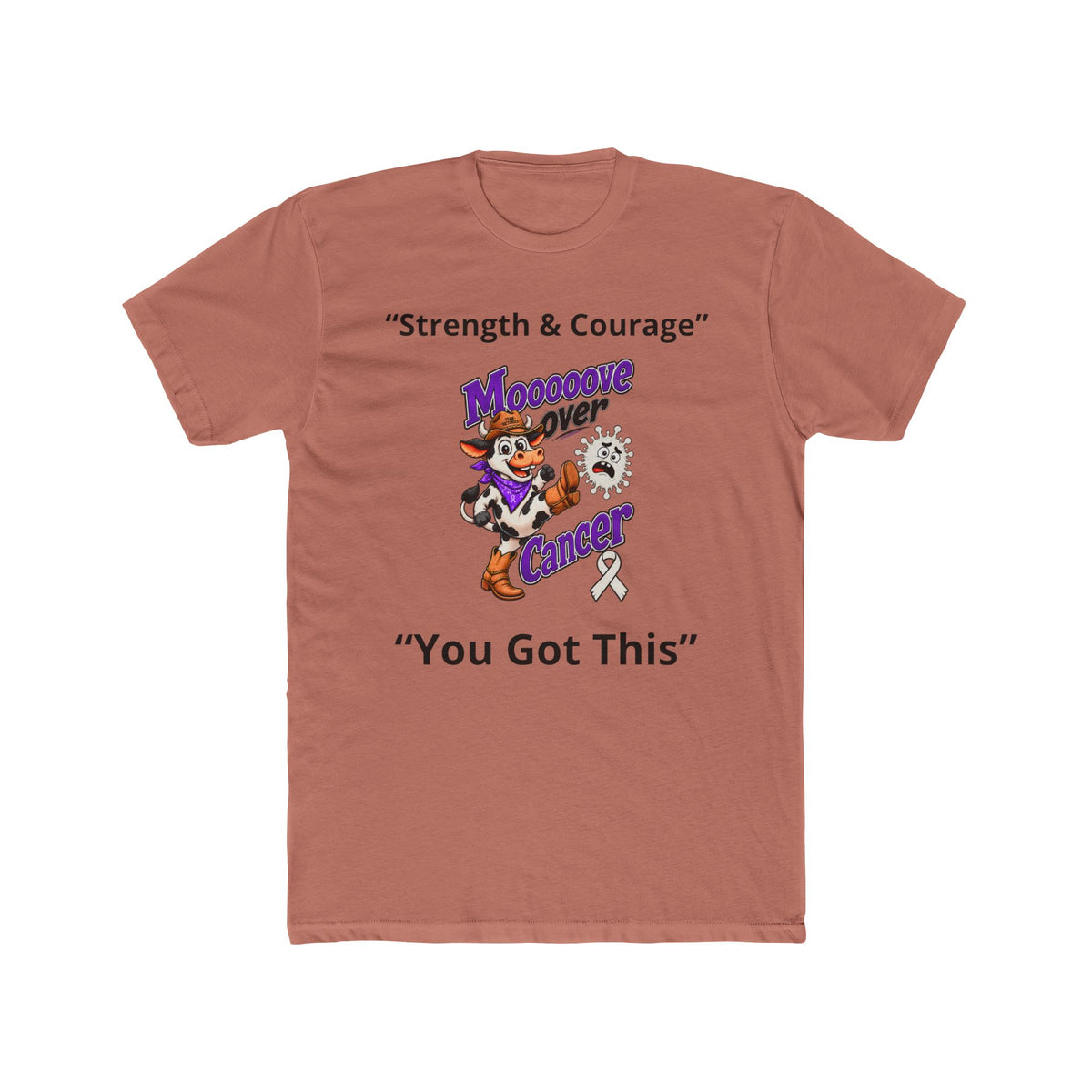 Moooove Over Cancer Lung Cancer awareness ribbon T-shirt in terracotta