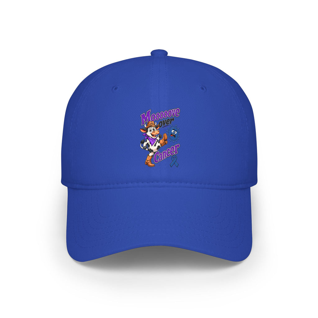 Royal blue Moooove Over Cancer low-profile cap with front character artwork