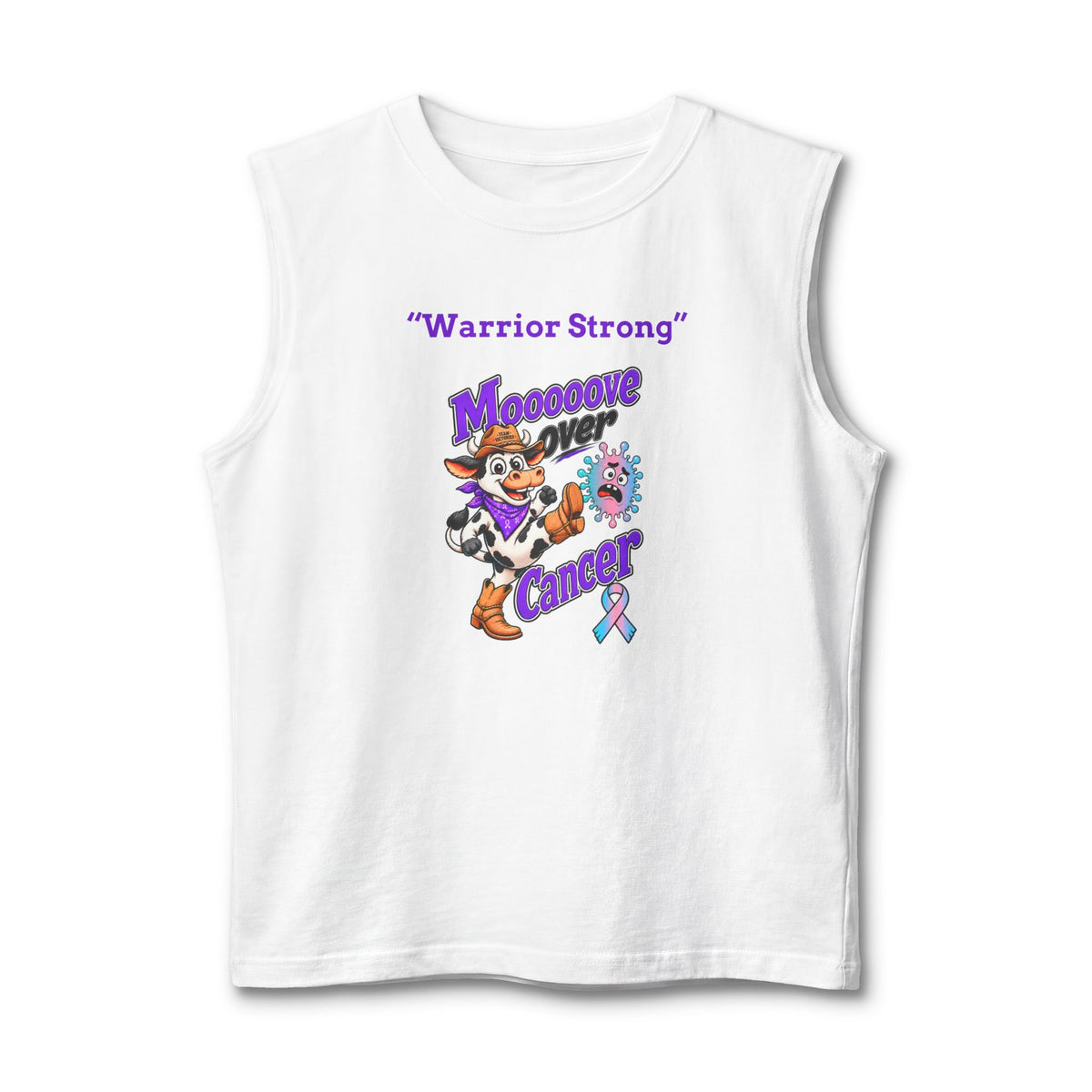White Moooove Over Cancer Warrior Strong tank top with Thyroid Cancer awareness ribbon