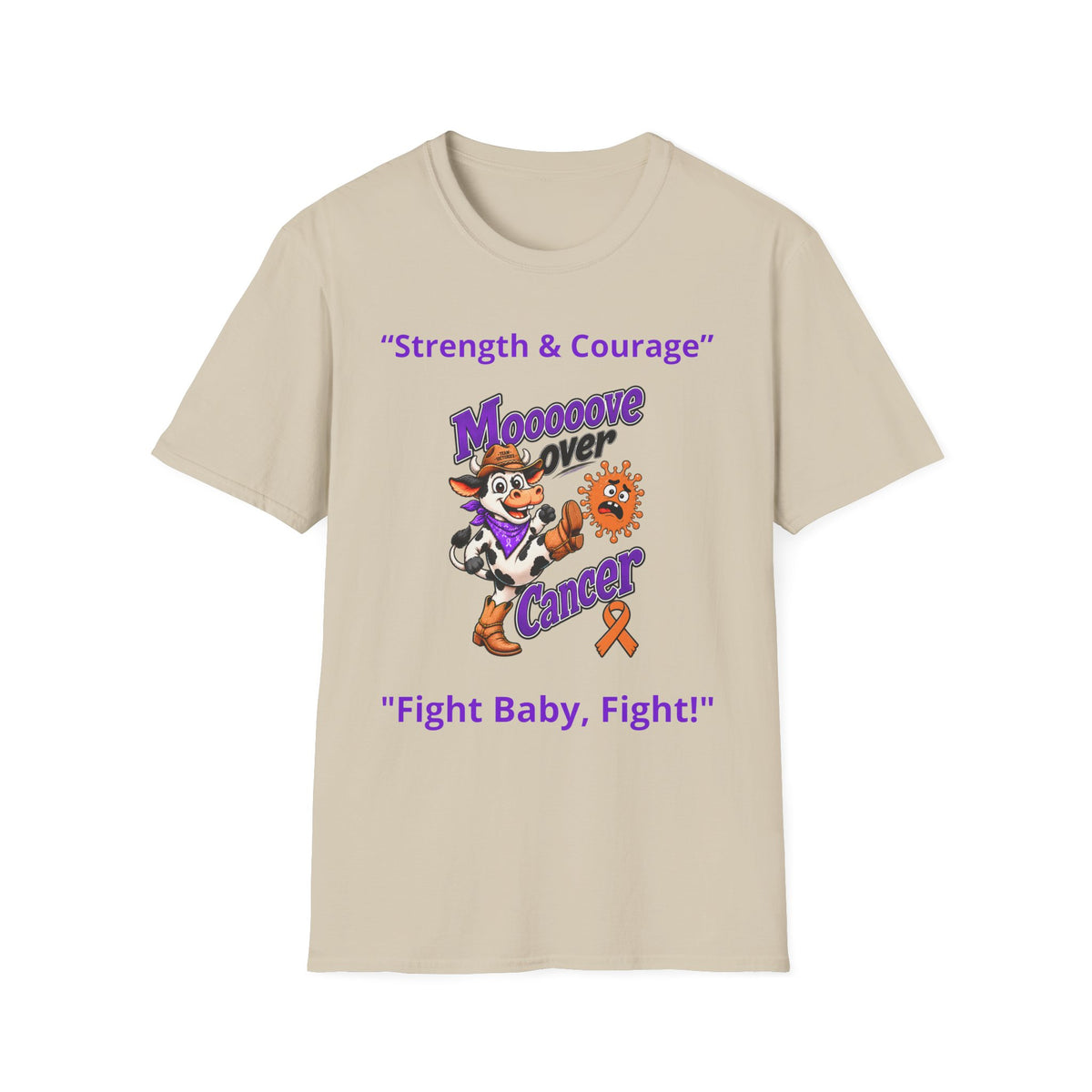 Sand Moooove Over Cancer T-shirt with Western artwork and Leukemia/Kidney Cancer awareness ribbon