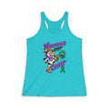 Moooove Over Cancer racerback tank top with green Liver Cancer awareness ribbon on a turquoise tank