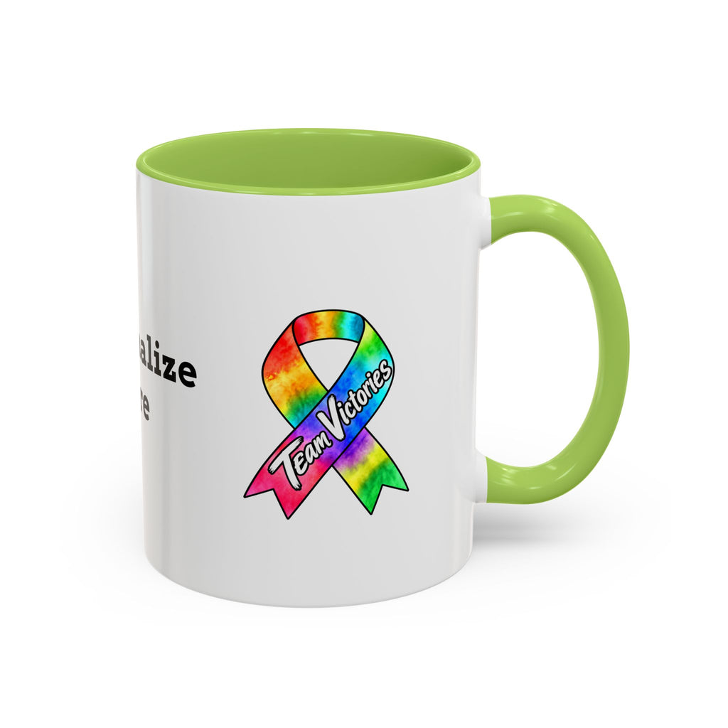 Moooove Over Cancer mug with purple accent handle and character artwork
