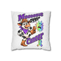 Moooove Over Cancer pillow case with cow artwork and all-cancer awareness ribbon