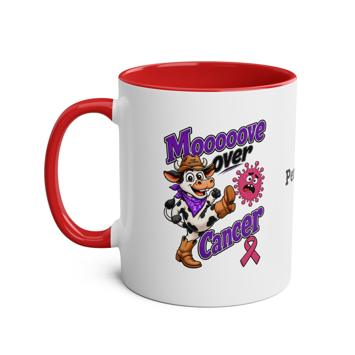 Moooove Over Cancer two-tone mug with red handle and interior