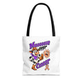 Moooove Over Cancer cow artwork and peach Uterine Cancer awareness ribbon on white tote bag