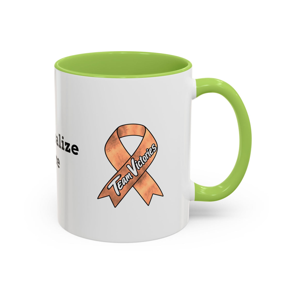 Moooove Over Cancer mug with colorful artwork, purple handle, and peach Uterine Cancer awareness ribbon