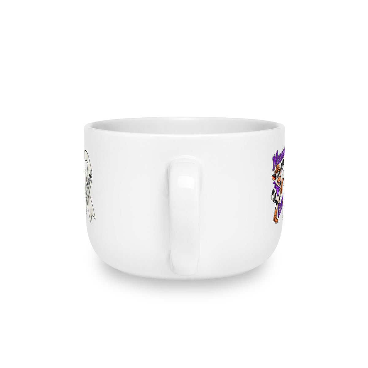 Side view of Moooove Over Cancer personalized ceramic latte mug with C-handle