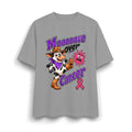 Moooove Over Cancer heavyweight T-shirt with cowgirl design and pink ribbon on gray