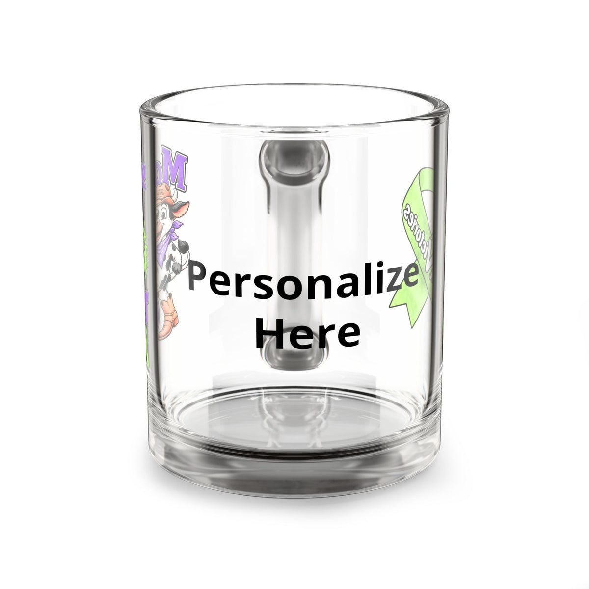 Personalized Moooove Over Cancer glass mug with Non-Hodgkin/Lymphoma Cancer awareness ribbon