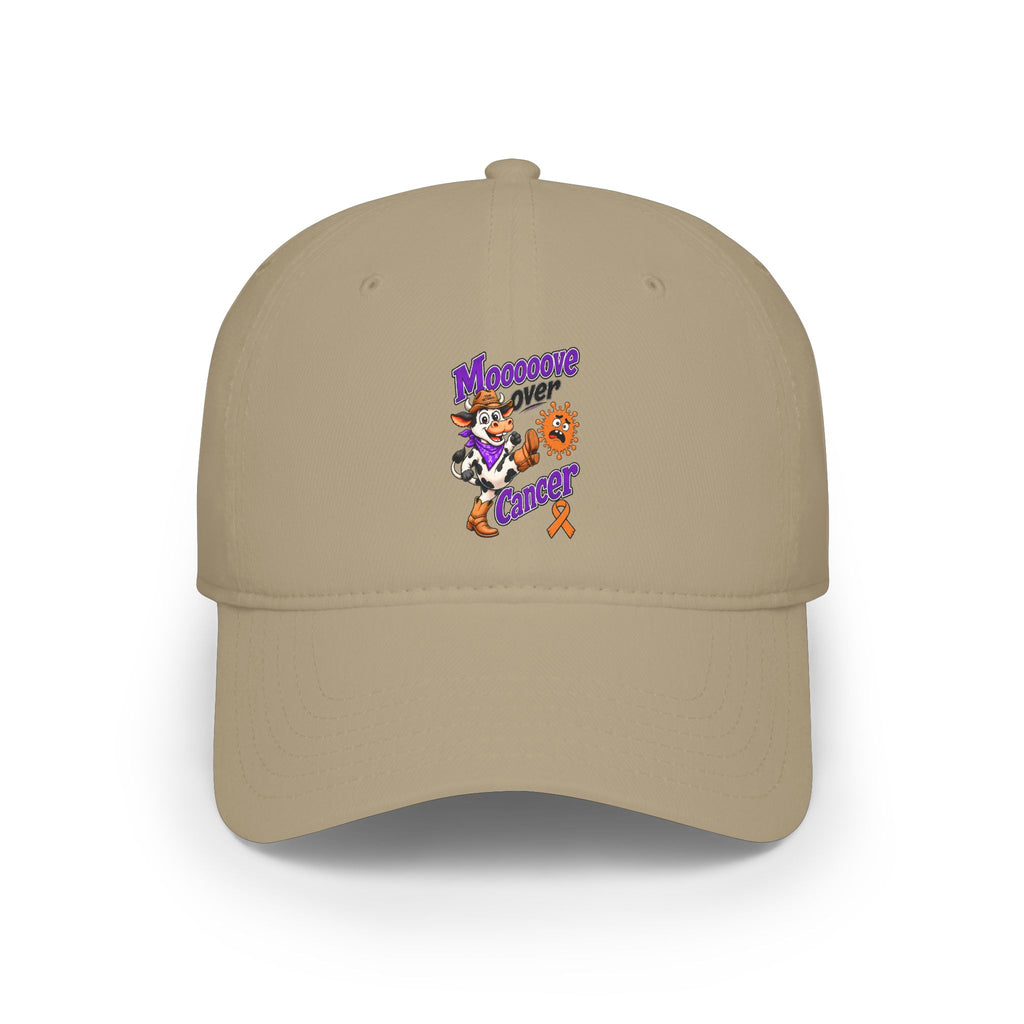 Khaki Moooove Over Cancer low-profile baseball hat with colorful front design