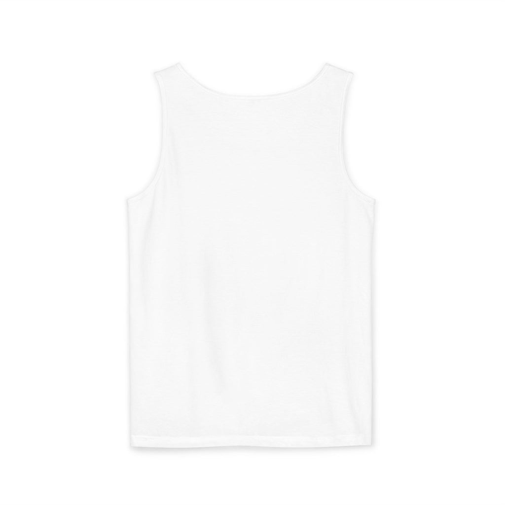 Back view of a white Kickin' Cancer cotton tank top