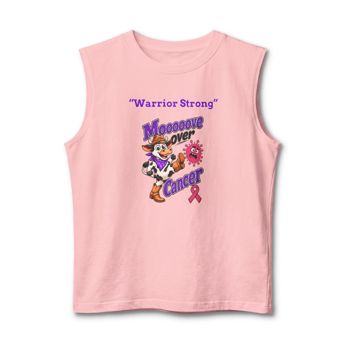 Pink Moooove Over Cancer Warrior Strong tank top with a pink Breast Cancer awareness ribbon