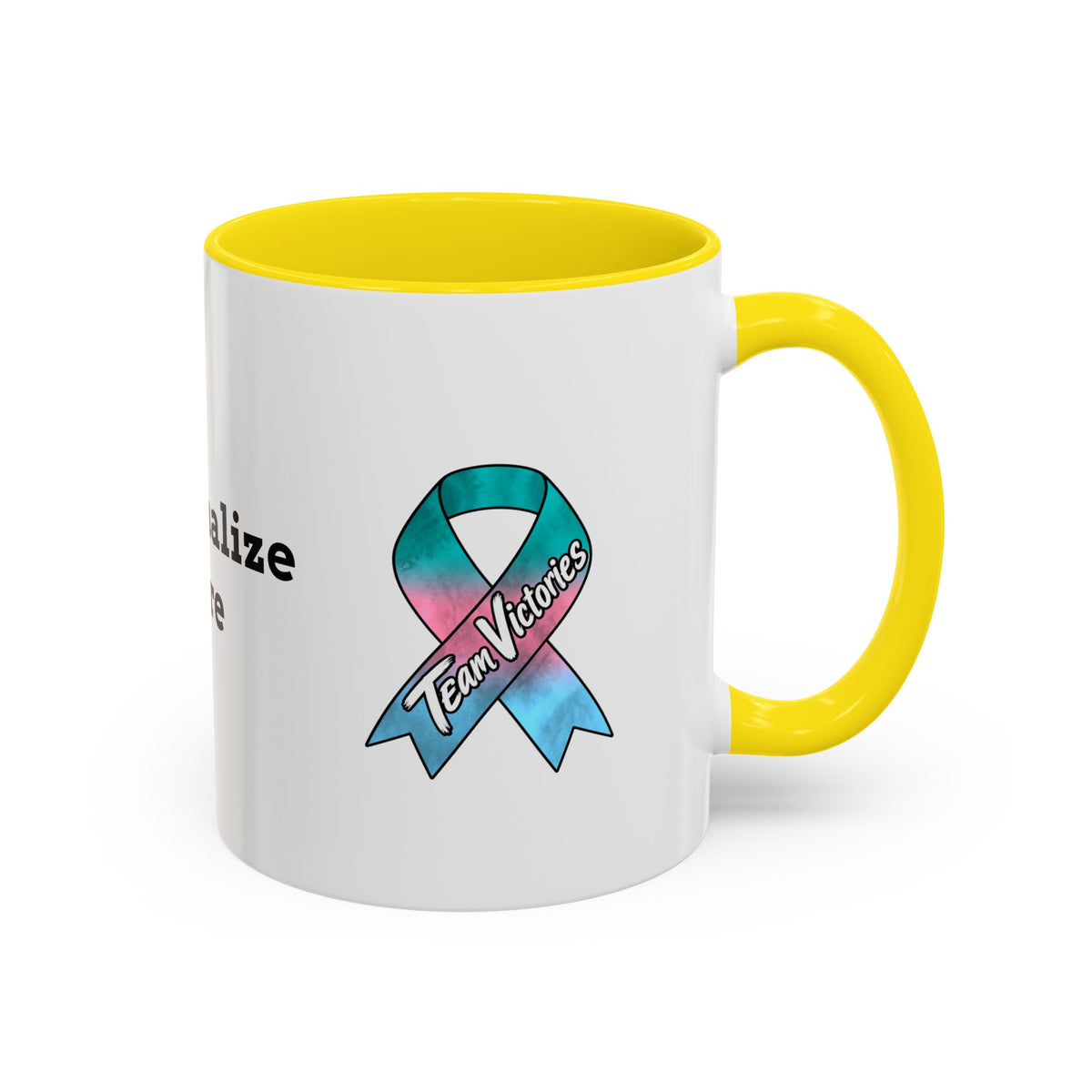 Moooove Over Cancer mug with Thyroid Cancer awareness ribbon and green accent handle