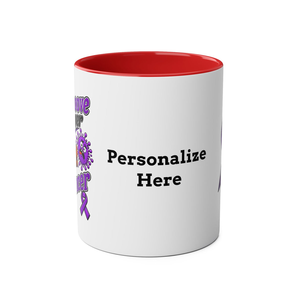 Moooove Over Cancer mug showing the personalization area on the back