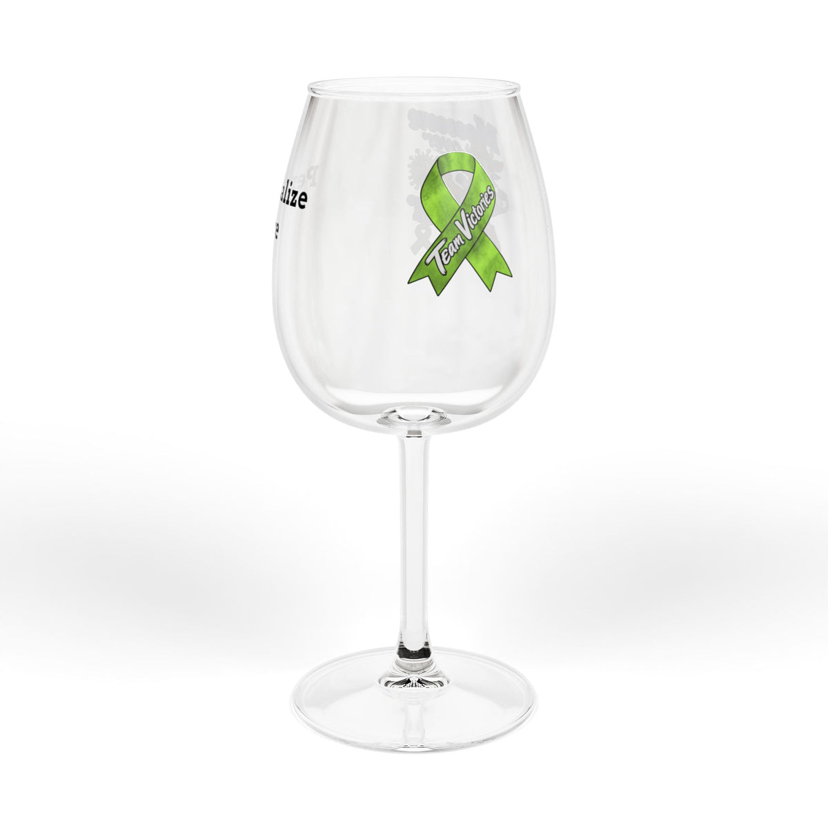 Moooove Over Cancer clear wine glass with green awareness ribbon artwork