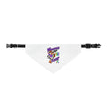 White Moooove Over Cancer clip-on pet bandana with colorful artwork and adjustable black strap