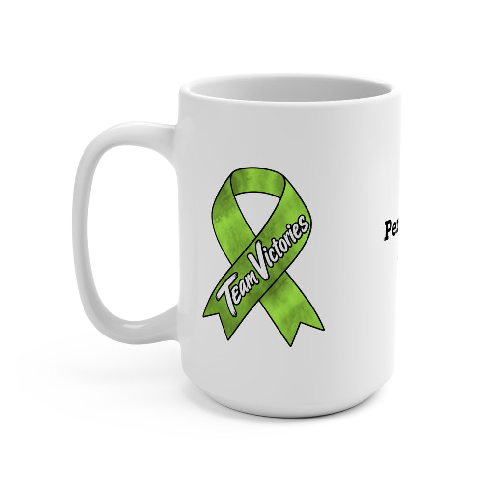 Team Victories mug with Non-Hodgkin/Lymphoma Cancer awareness ribbon and Moooove Over Cancer design