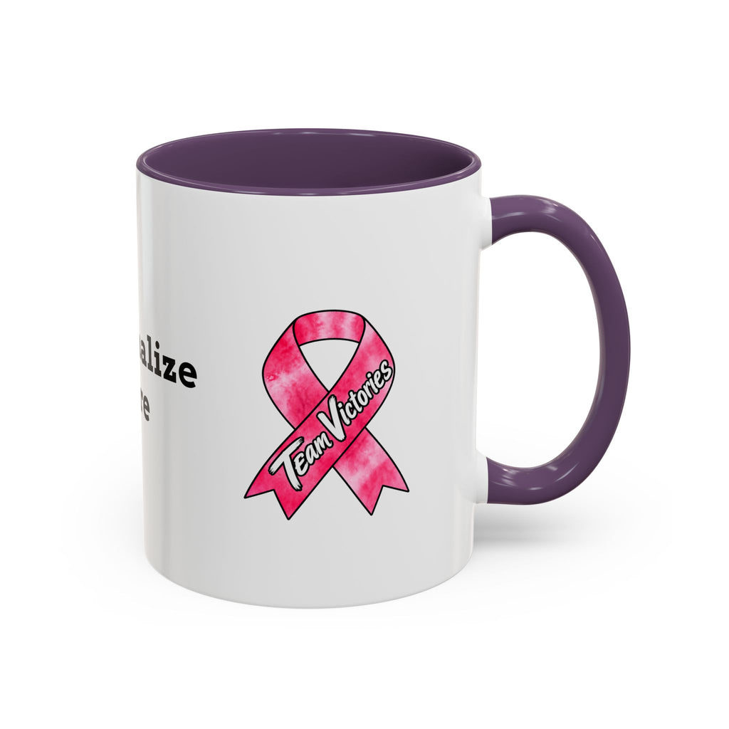 Moooove Over Cancer mug featuring cow artwork, personalization area, and Breast Cancer ribbon
