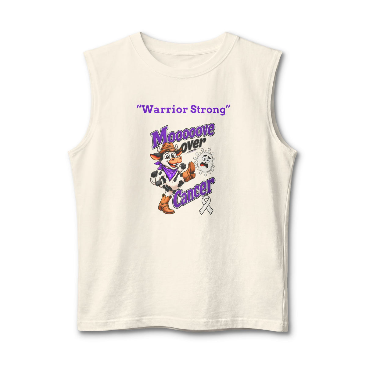 Moooove Over Cancer Warrior Strong cream tank top with Lung Cancer awareness ribbon