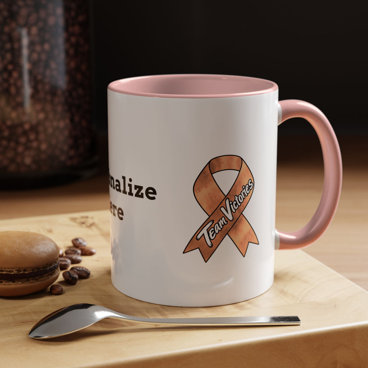 Moooove Over Cancer mug with character artwork, custom name area, and pink accent