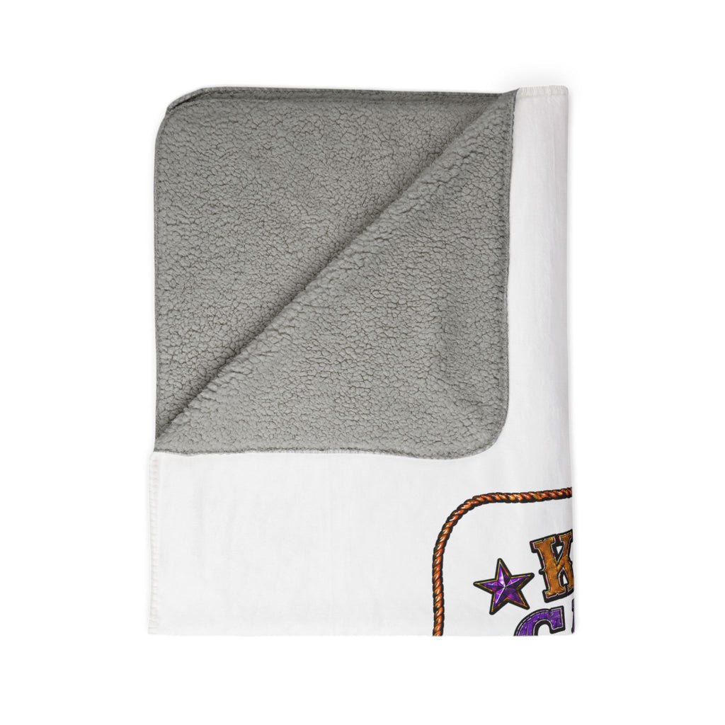 Kickin' Cancer blanket laid flat with the western design rotated horizontally