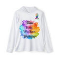 White customizable Team Victories hoodie with colorful front artwork and personalized name design