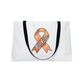 White Team Victories awareness ribbon weekender tote bag with black handles