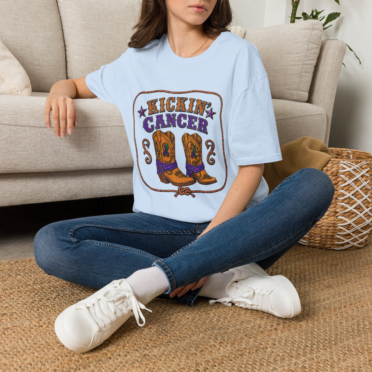 Kickin' Cancer Western Cowboy Boots T-Shirt