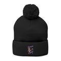 Moooove Over Cancer black embroidered pom-pom knit cap