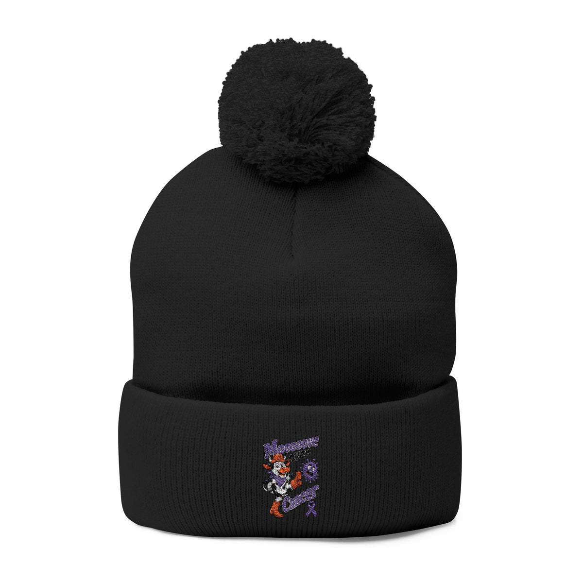 Moooove Over Cancer black embroidered pom-pom knit cap