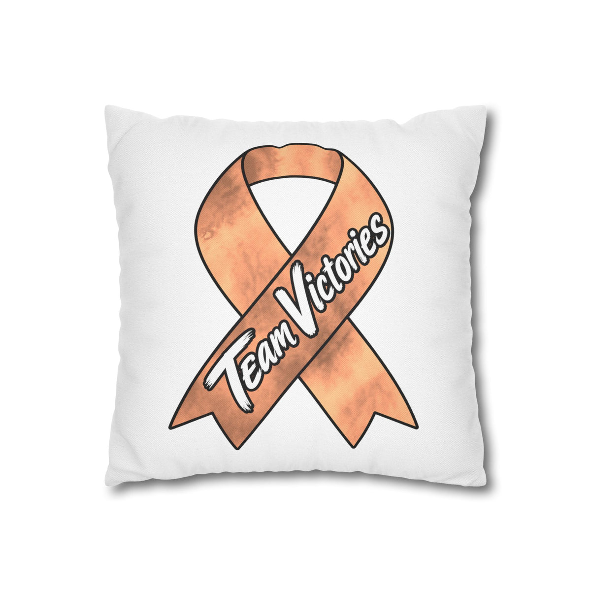Moooove Over Cancer pillow case displayed on a sofa with cow artwork and Uterine Cancer awareness ribbon