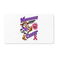 Moooove Over Cancer cow artwork with pink awareness ribbon on a polyester doormat