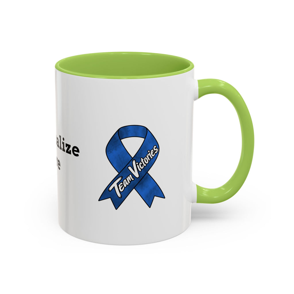 Moooove Over Cancer Colon Cancer awareness ribbon mug with purple accents