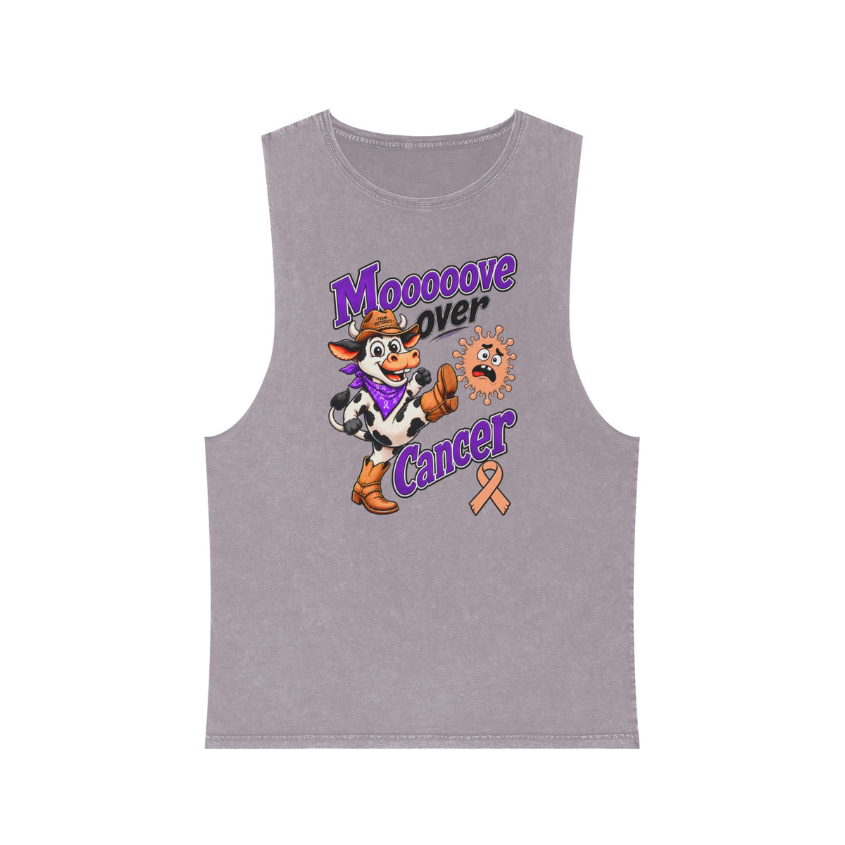 Lavender Moooove Over Cancer tank top featuring a Uterine Cancer awareness ribbon design