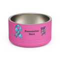 Mooove Over Cancer personalized pet bowl with Prostate Cancer awareness ribbon, pink finish