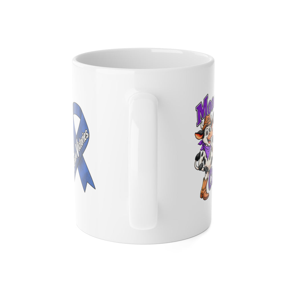 Side view of Moooove Over Cancer Team Victories ceramic mug design