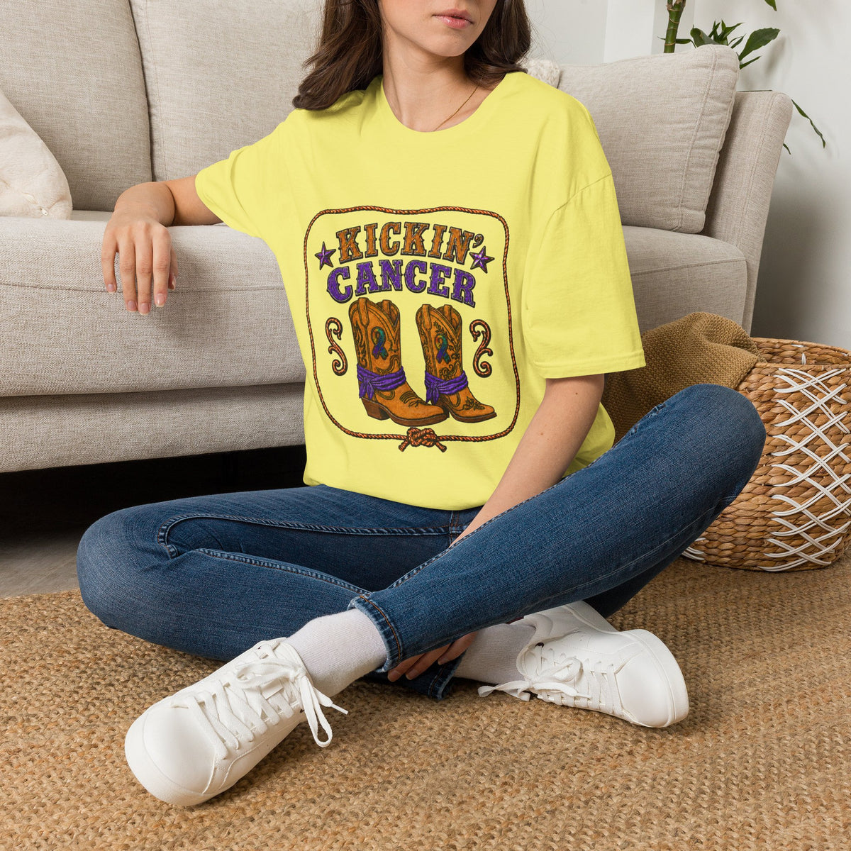 Kickin' Cancer Western Cowboy Boots T-Shirt