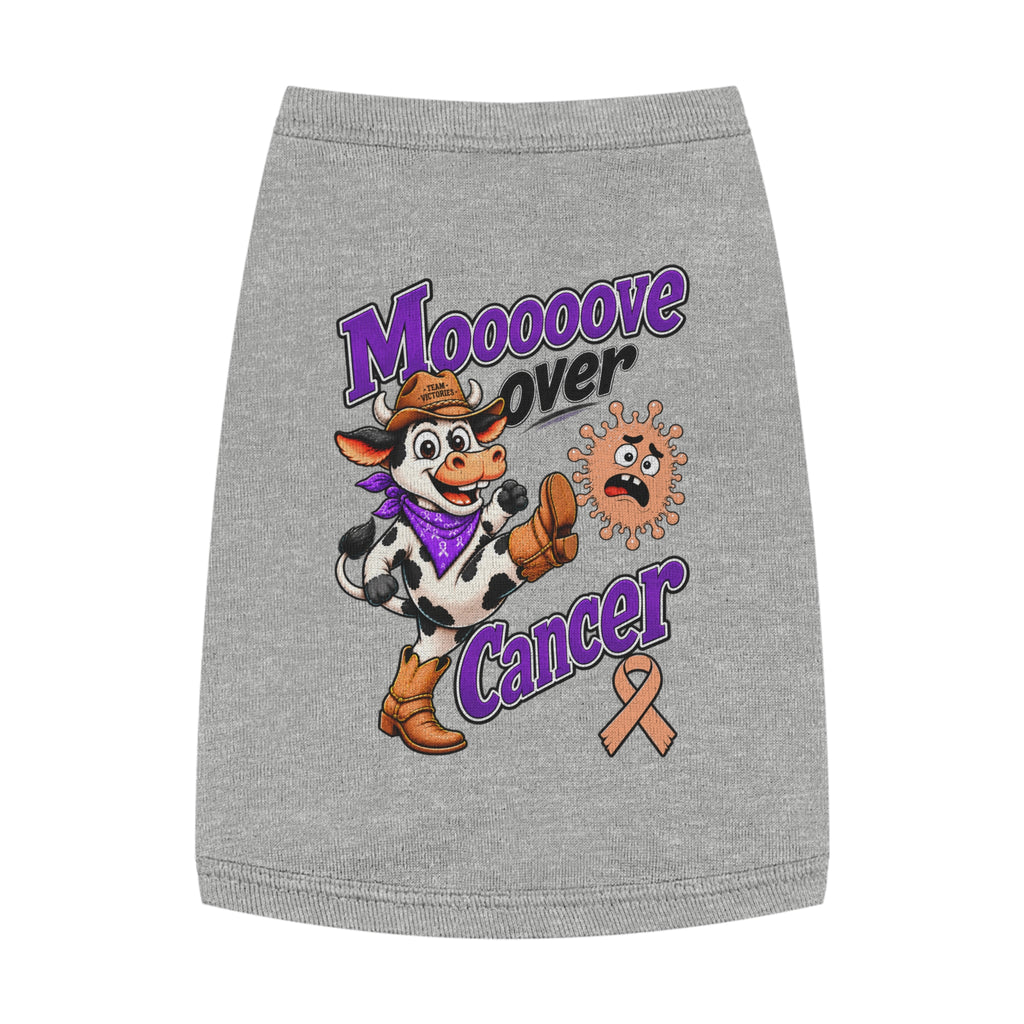 Gray Moooove Over Cancer pet tank with cow graphic and peach Uterine Cancer awareness ribbon