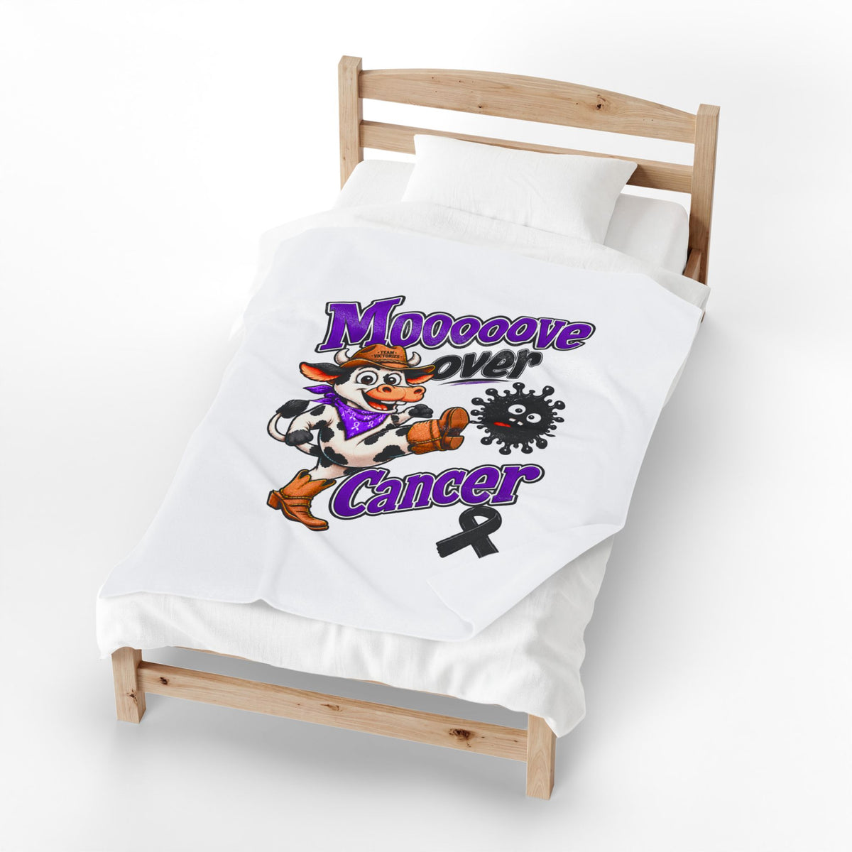 Kickin' Cancer Velveteen Plush Blanket - Vertical - White