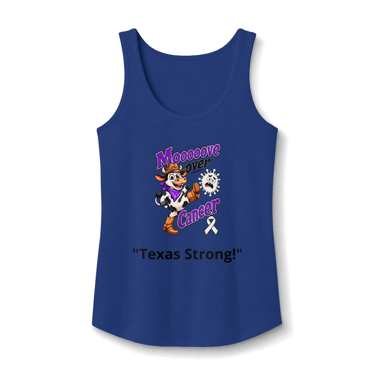 Blue Moooove Over Cancer Texas Strong tank top with Lung Cancer awareness ribbon
