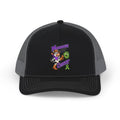 Black Moooove Over Cancer trucker cap with colorful character and green awareness ribbon