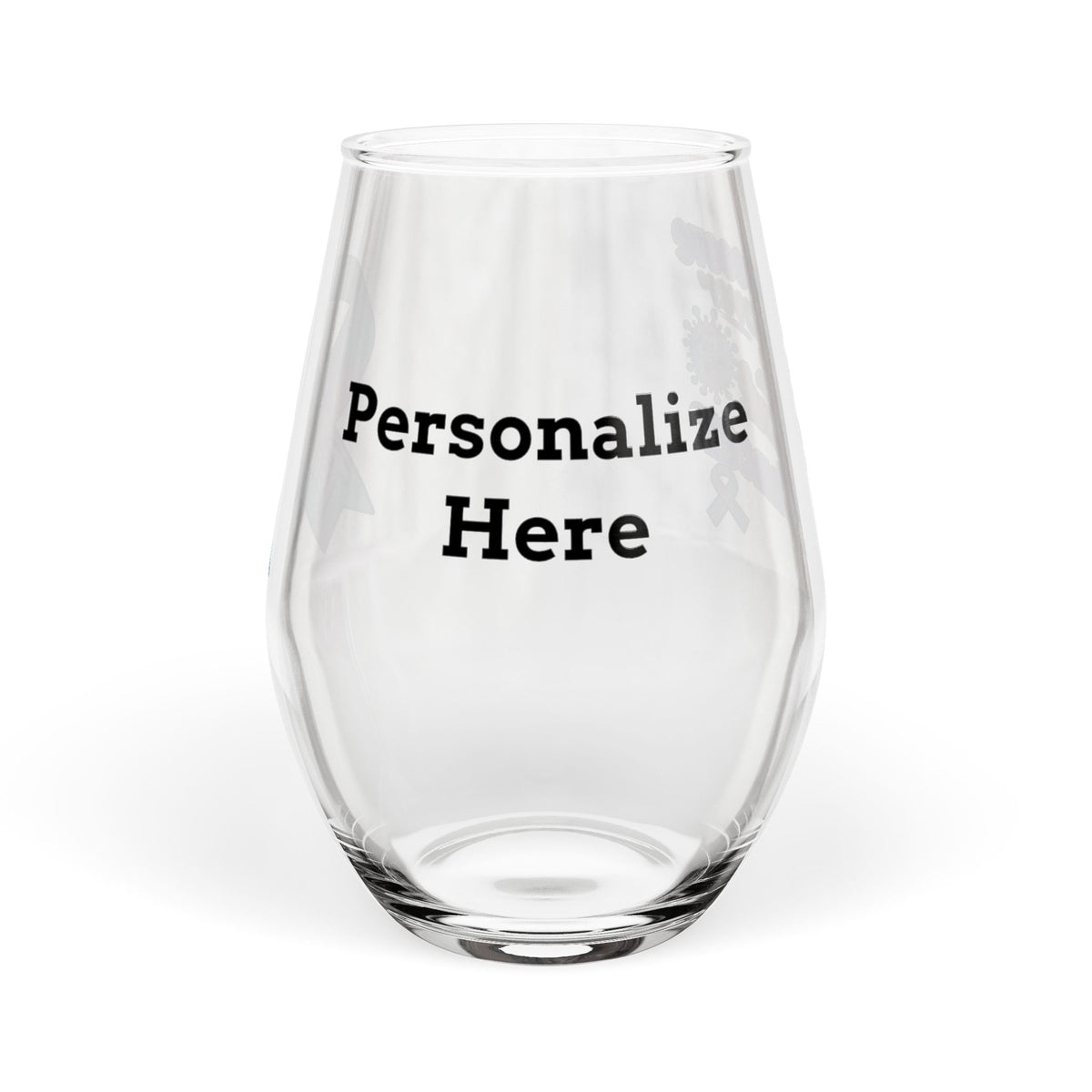 Moooove Over Cancer stemless wine glass showing the personalized name area