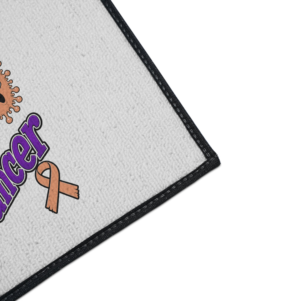 Moooove Over Cancer floor mat with centered cow graphic and Uterine Cancer awareness ribbon