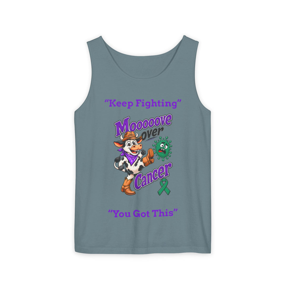 Black Moooove Over Cancer tank top featuring Keep Fighting and You Got This artwork