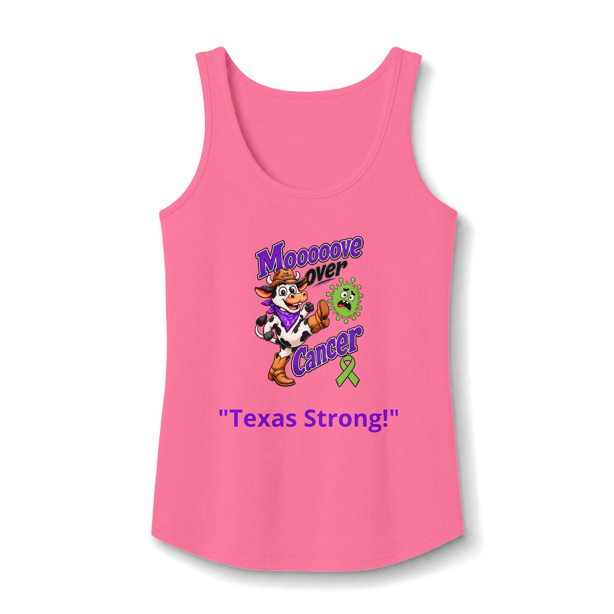 Pink Moooove Over Cancer Texas Strong tank top with Non-Hodgkin/Lymphoma Cancer awareness ribbon